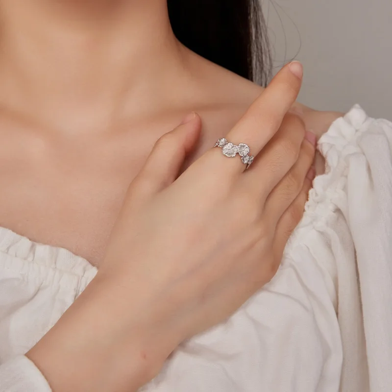 (imagine pentru) Inel bandă clasică cu floare Daisy în stil Pandora - BSR382 - Vizualizare 4