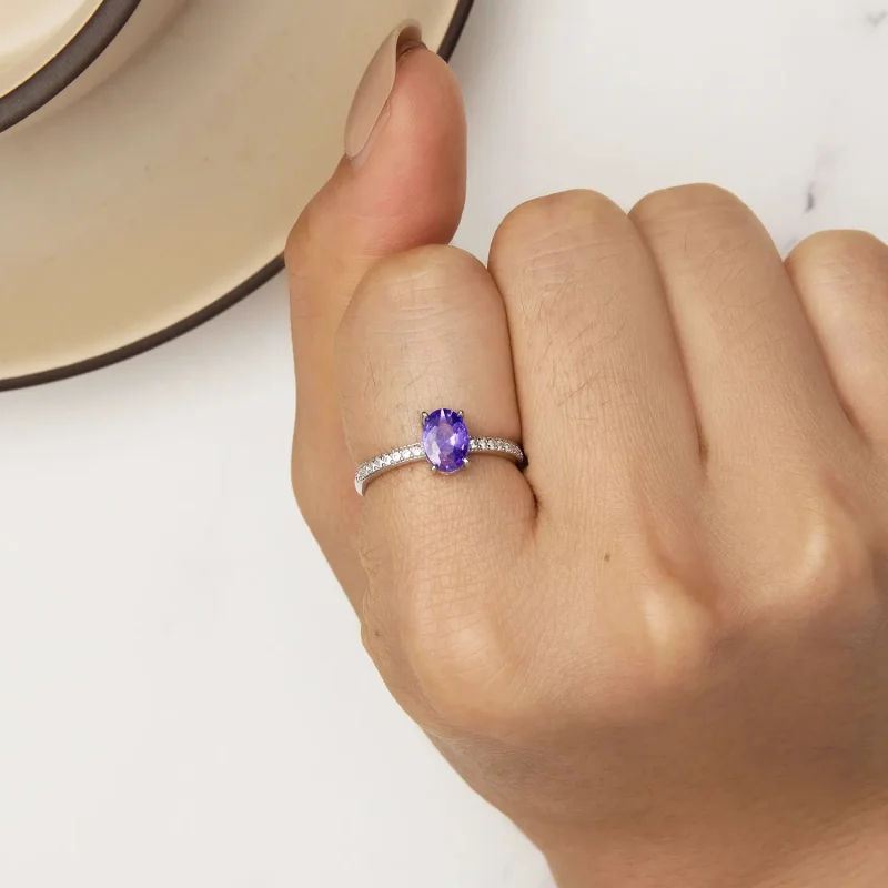 (imagine pentru) Inel cu ametist de stil Pandora - BSR460-VT - Vizualizare 6