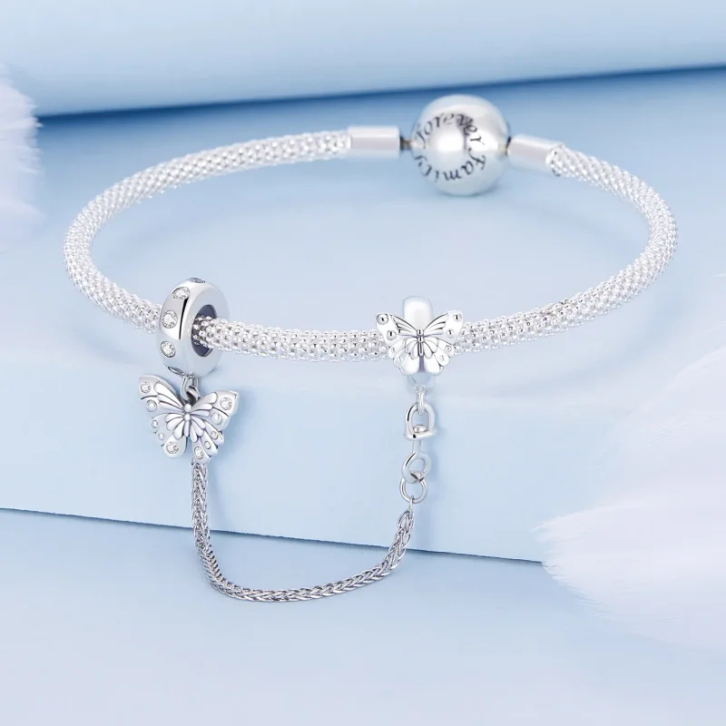 (imagine pentru) Lanț de siguranță în stil Pandora cu fluture - BSC801 - Vizualizare 2