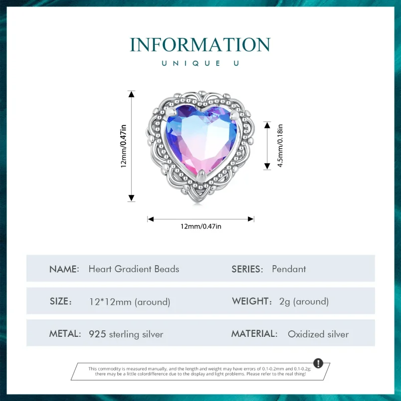 (imagine pentru) Pandora Style Pentru Totdeauna iubirea mea Culoare Gradient Inimă Charm - BSC830 - Vizualizare 4
