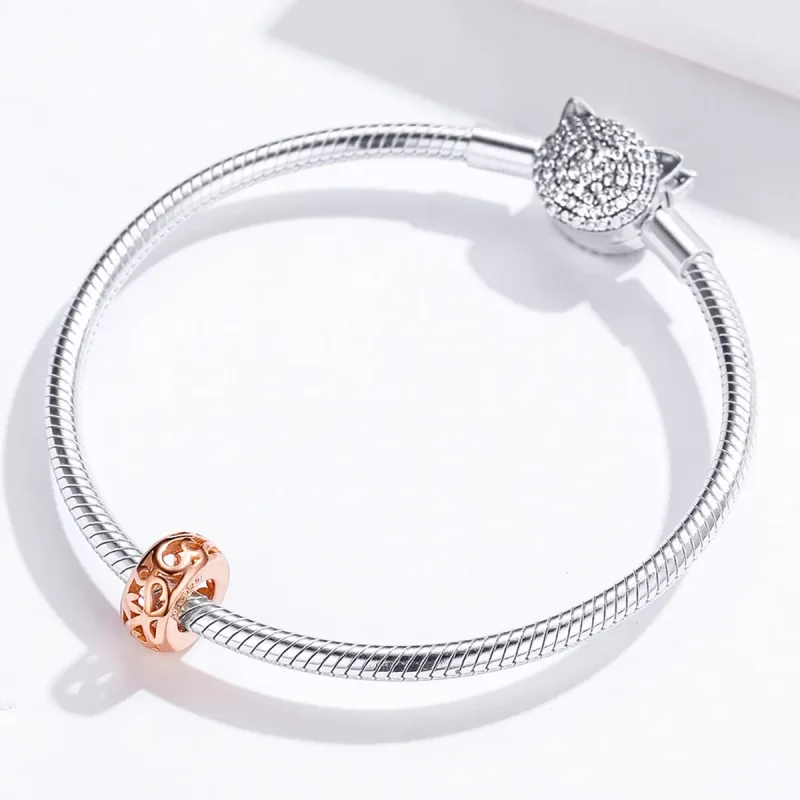 (imagine pentru) Pandora Style Rose Gold Spacer Charm - Breloc Spacer Aur Roz - SCC716-C - Vizualizare 4