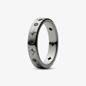 (imagine pentru) Inel Pandora Star placat cu ruteniu cu cristal negru - 142784c01