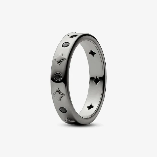 (imagine pentru) Inel Pandora Star placat cu ruteniu cu cristal negru - 142784c01