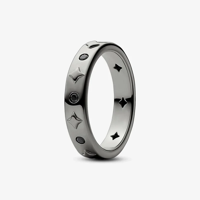 (imagine pentru) Inel Pandora Star placat cu ruteniu cu cristal negru - 142784c01
