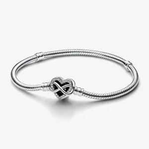 (imagine pentru) Brățară Pandora Moments Sparkling Infinity Heart Clasp Snake Chain - 592645C01