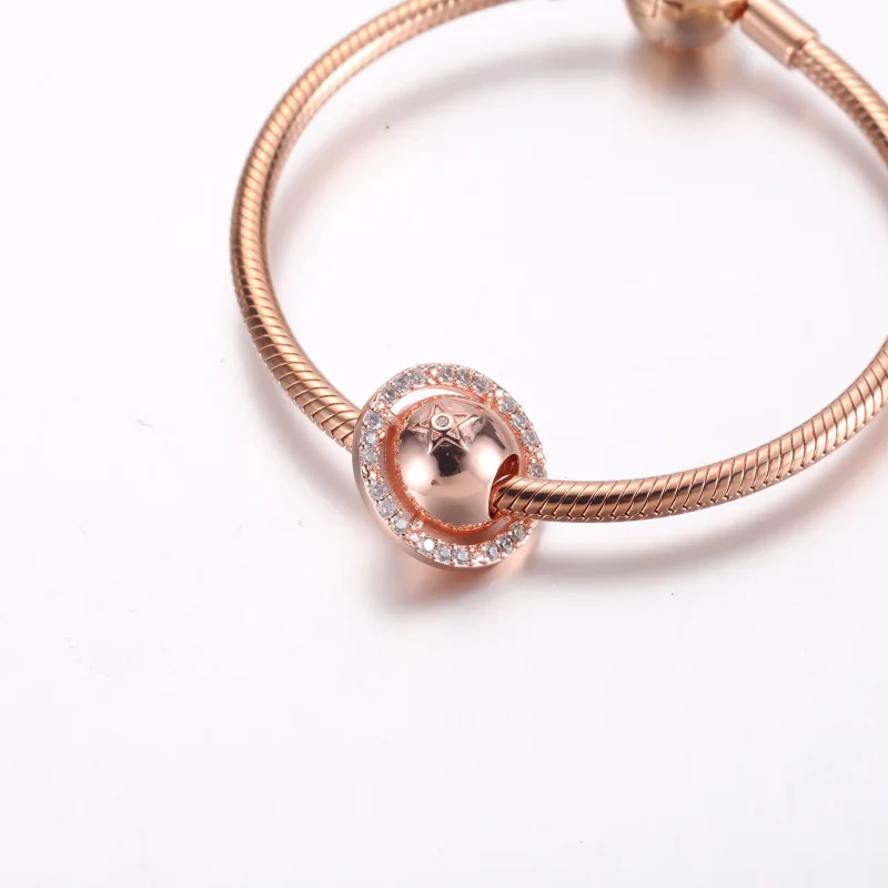 (imagine pentru) Charm Pandora Saturn, placat cu aur roz de 14k, cu zirconiu cubic transparent - - Vizualizare 6