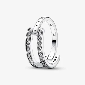 Inel Pandora Signature Logo & Pavé cu bandă dublă - 192779C01 (imagine pentru) Inel Pandora Signature Logo & Pavé cu bandă dublă - 192779C01