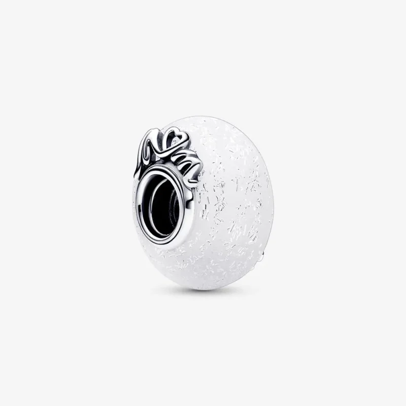 (imagine pentru) Pandora Murano Glass Mum & Love Charm Glittery White - 792655C00