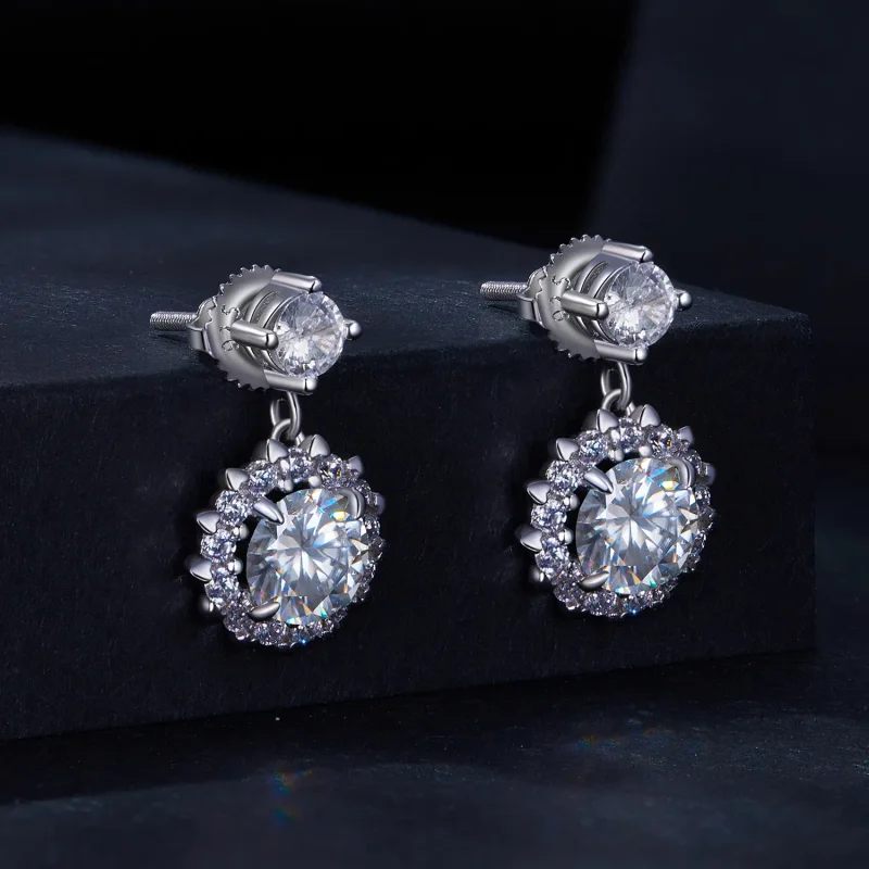 (imagine pentru) Bijuterii stil Pandora, cercelusi cu pietre Moissanite de 1ct - MSE028 - Vizualizare 2