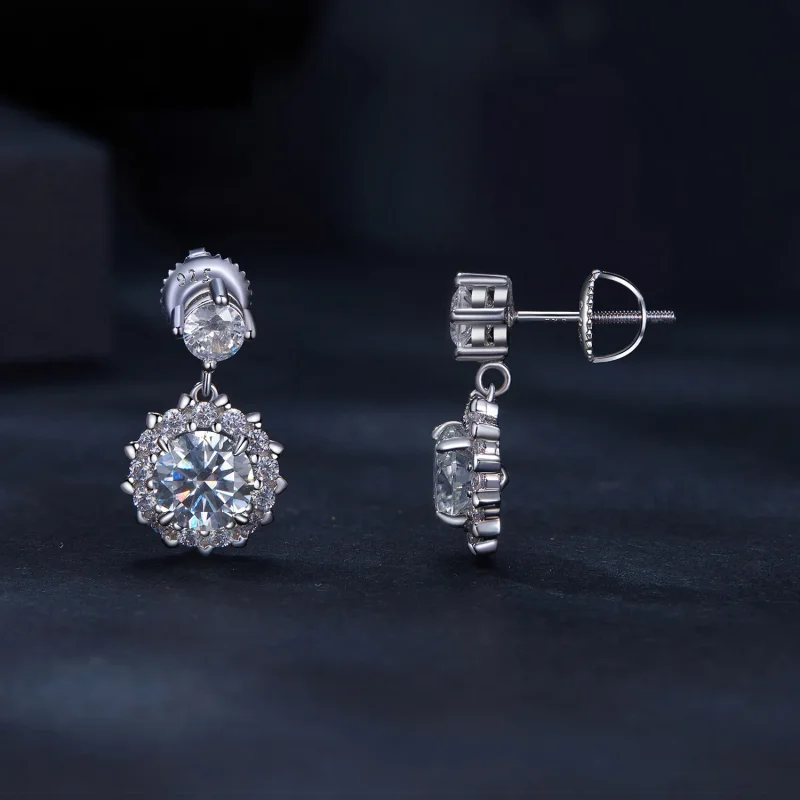 (imagine pentru) Bijuterii stil Pandora, cercelusi cu pietre Moissanite de 1ct - MSE028 - Vizualizare 3