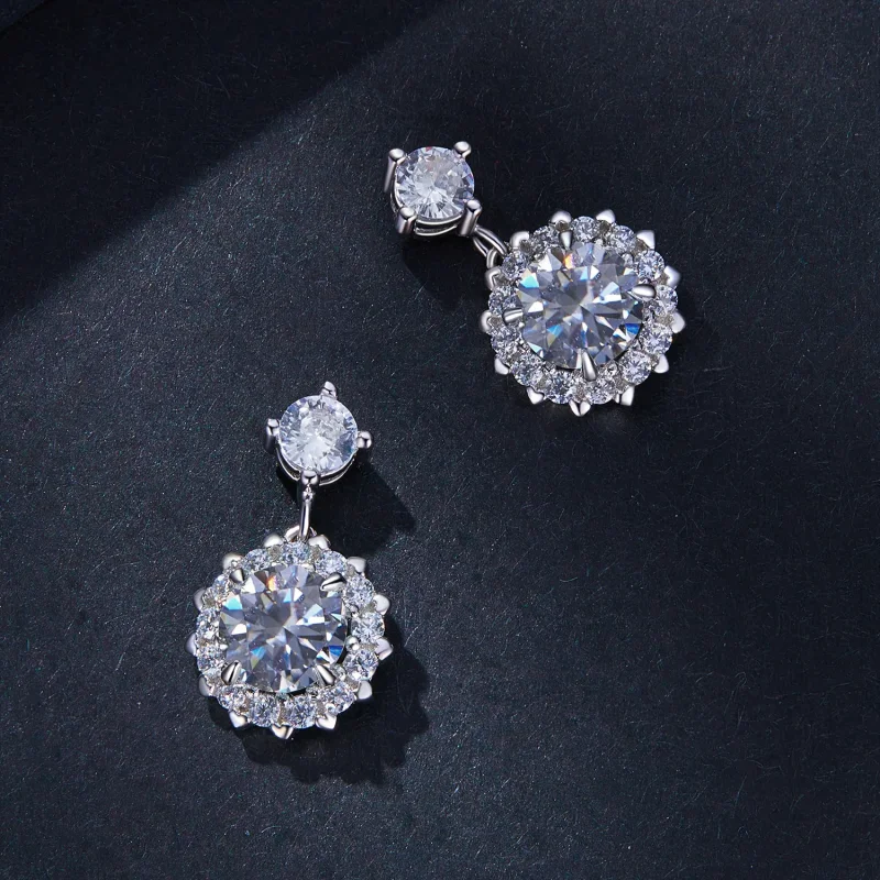 (imagine pentru) Bijuterii stil Pandora, cercelusi cu pietre Moissanite de 1ct - MSE028 - Vizualizare 4