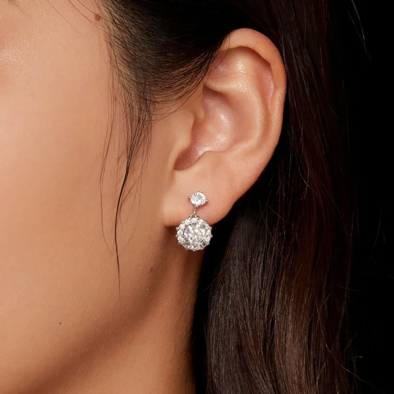 (imagine pentru) Bijuterii stil Pandora, cercelusi cu pietre Moissanite de 1ct - MSE028 - Vizualizare 5