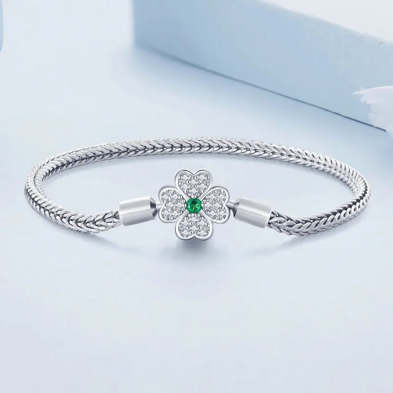 (imagine pentru) Brățară cu lanț cu trifoi cu patru foi norocos cu zircon verde în stil Pandora - - Vizualizare 2