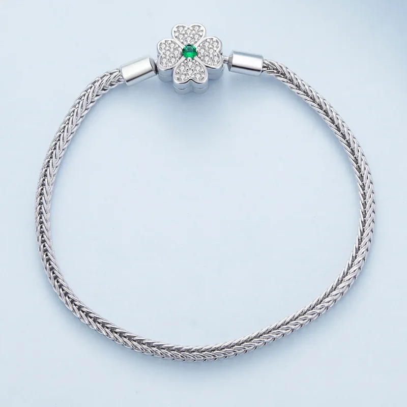 (imagine pentru) Brățară cu lanț cu trifoi cu patru foi norocos cu zircon verde în stil Pandora - - Vizualizare 3