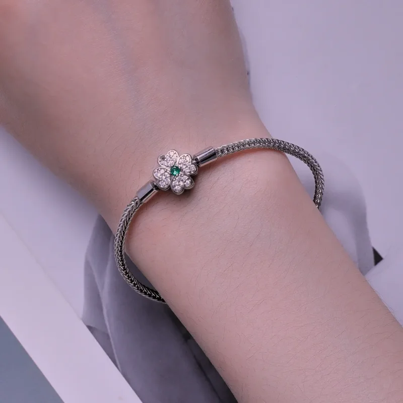 (imagine pentru) Brățară cu lanț cu trifoi cu patru foi norocos cu zircon verde în stil Pandora - - Vizualizare 5