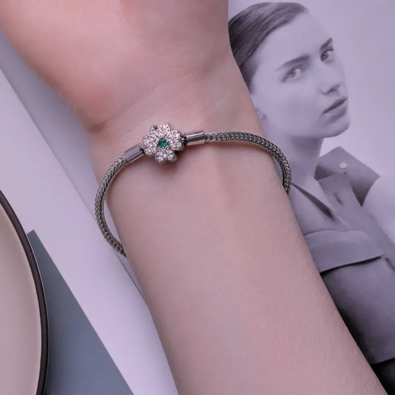 (imagine pentru) Brățară cu lanț cu trifoi cu patru foi norocos cu zircon verde în stil Pandora - - Vizualizare 6