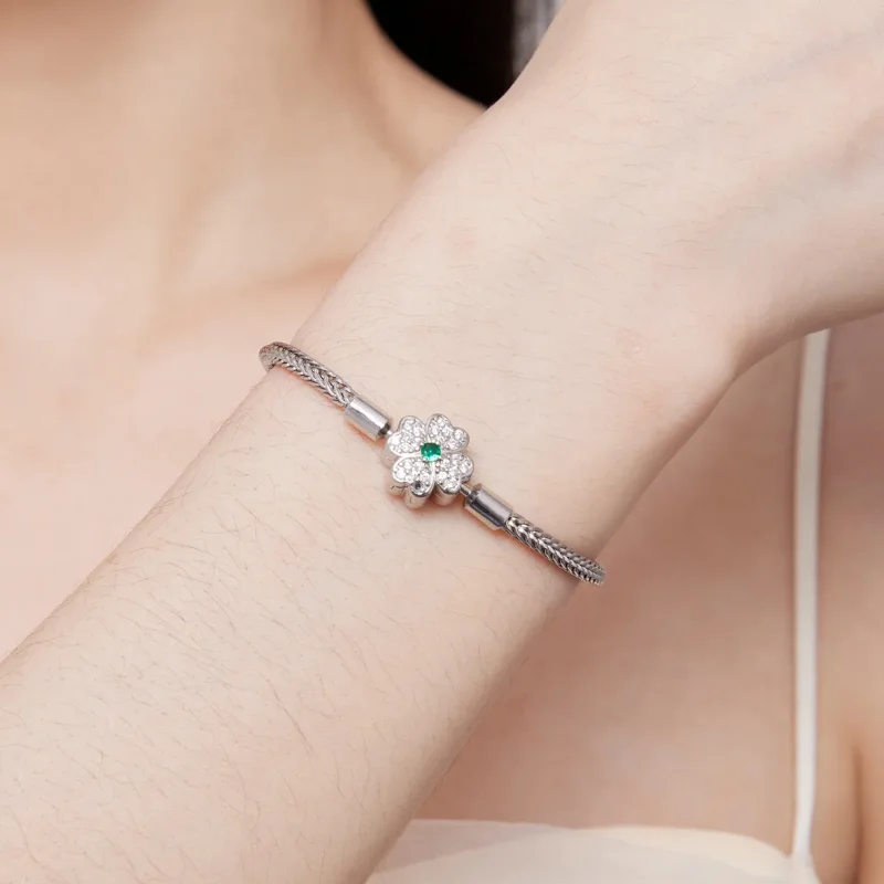 (imagine pentru) Brățară cu lanț cu trifoi cu patru foi norocos cu zircon verde în stil Pandora - - Vizualizare 7