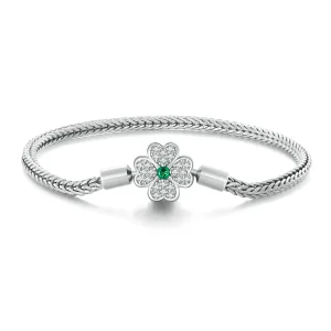 (imagine pentru) Brățară cu lanț cu trifoi cu patru foi norocos cu zircon verde în stil Pandora - BSB119