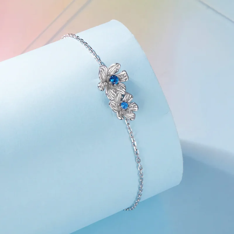 (imagine pentru) Brățară cu lanț și floare albastră în stil Pandora - BSB138 - Vizualizare 2