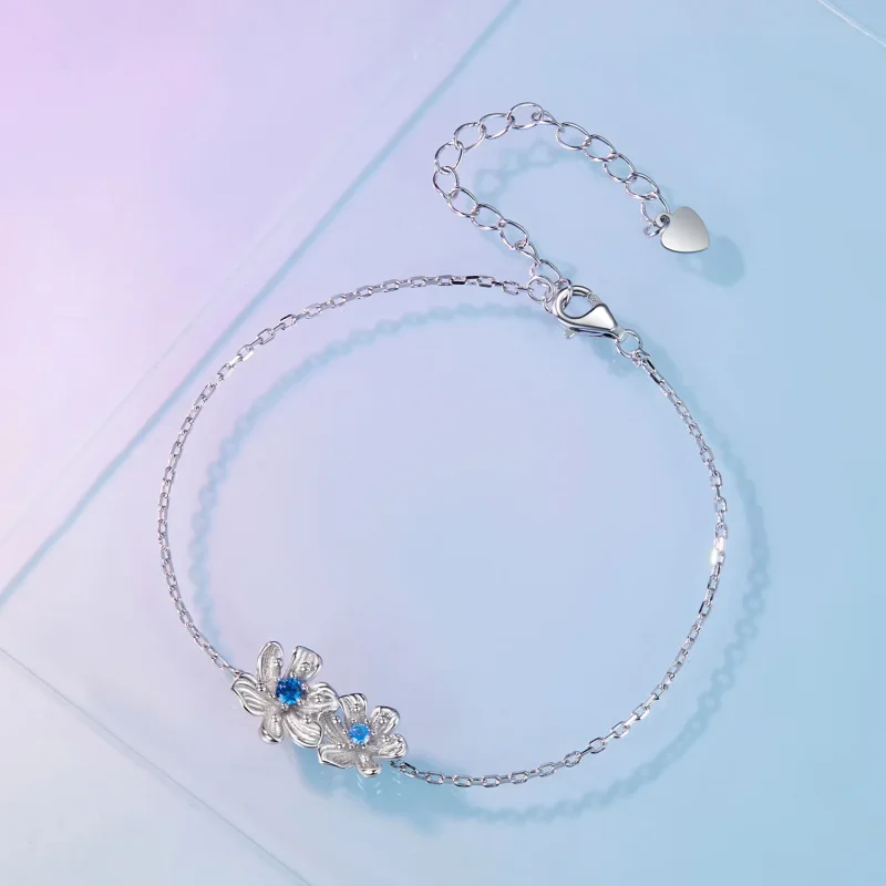 (imagine pentru) Brățară cu lanț și floare albastră în stil Pandora - BSB138 - Vizualizare 3
