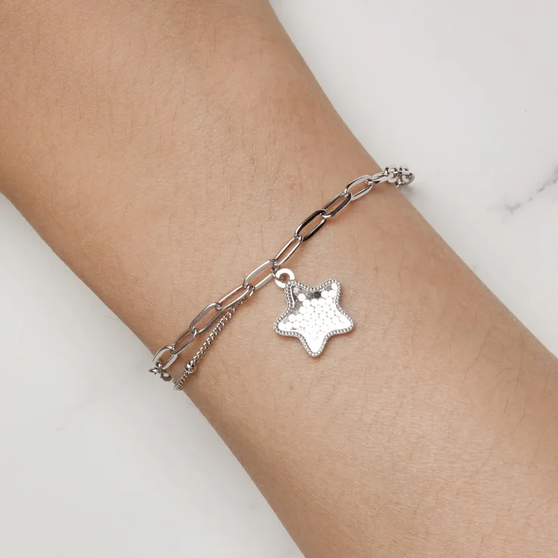 (imagine pentru) Brățară cu lanț în stil Pandora, model stea strălucitoare - BSB137 - Vizualizare 7