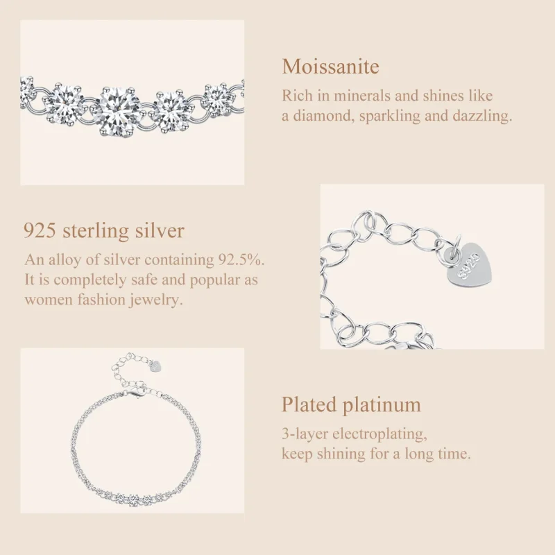 (imagine pentru) Brățară cu stil Pandora cu piatră Moissanite (un certificat) - MSB008 - Vizualizare 6