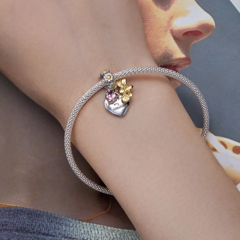 (imagine pentru) Breloc în stil Pandora cu floare de margaretă și albinuță - BSC816 - Vizualizare 5