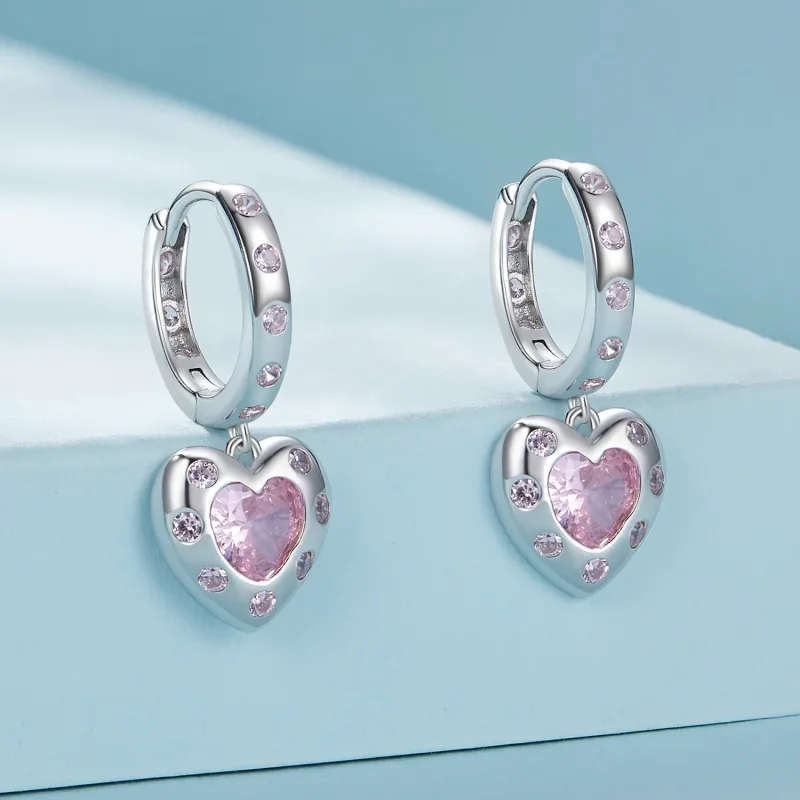 (imagine pentru) Cercei in forma de inima roz, stil Pandora - SCE1625 - Vizualizare 2