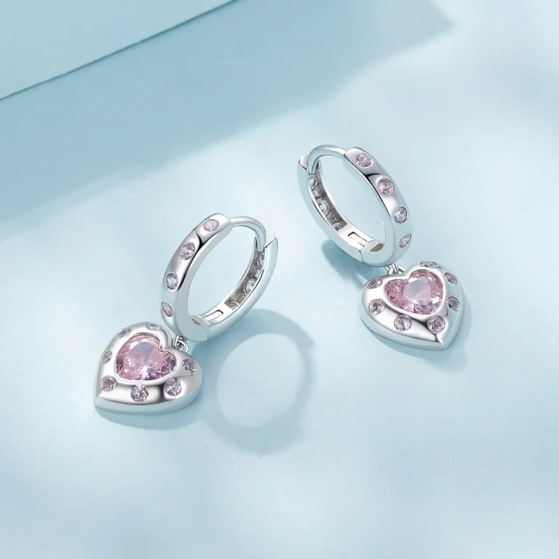 (imagine pentru) Cercei in forma de inima roz, stil Pandora - SCE1625 - Vizualizare 3