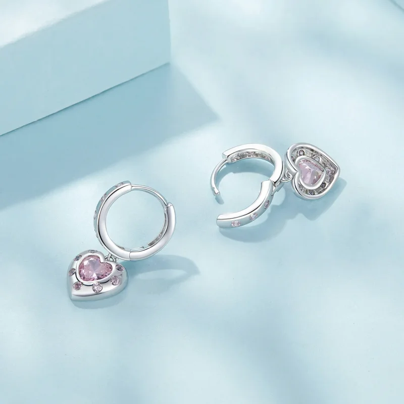 (imagine pentru) Cercei in forma de inima roz, stil Pandora - SCE1625 - Vizualizare 4