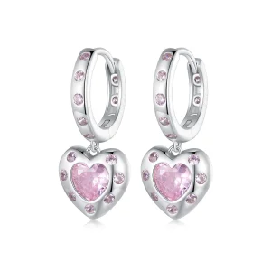 (imagine pentru) Cercei in forma de inima roz, stil Pandora - SCE1625