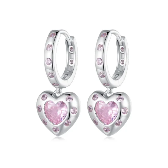 (imagine pentru) Cercei in forma de inima roz, stil Pandora - SCE1625