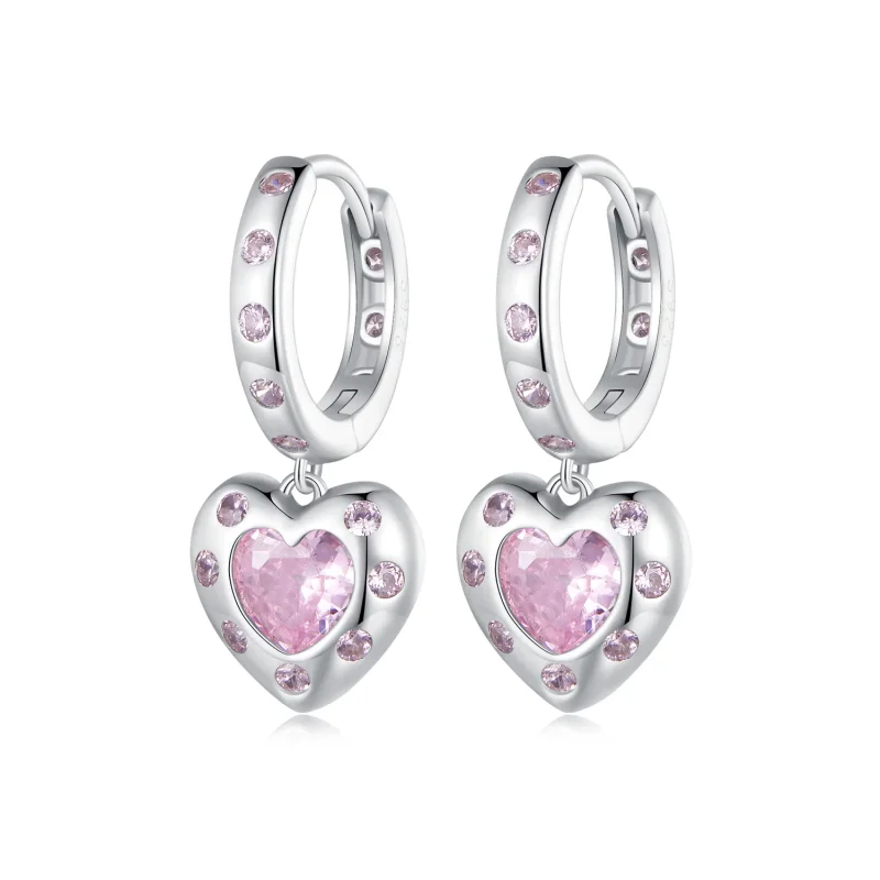 (imagine pentru) Cercei in forma de inima roz, stil Pandora - SCE1625
