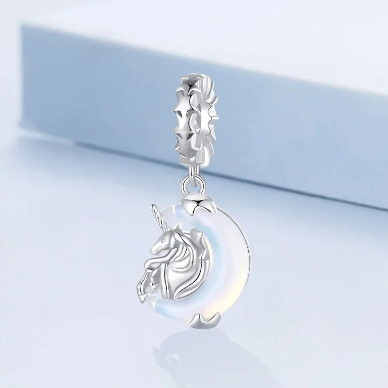 (imagine pentru) Cercei pandantiv în stil Pandora cu unicorn și lună - BSC926 - Vizualizare 2
