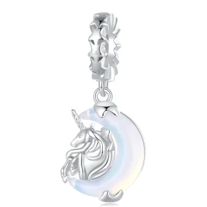Cercei pandantiv în stil Pandora cu unicorn și lună - BSC926 (imagine pentru) Cercei pandantiv în stil Pandora cu unicorn și lună - BSC926