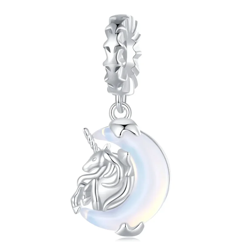 (imagine pentru) Cercei pandantiv în stil Pandora cu unicorn și lună - BSC926