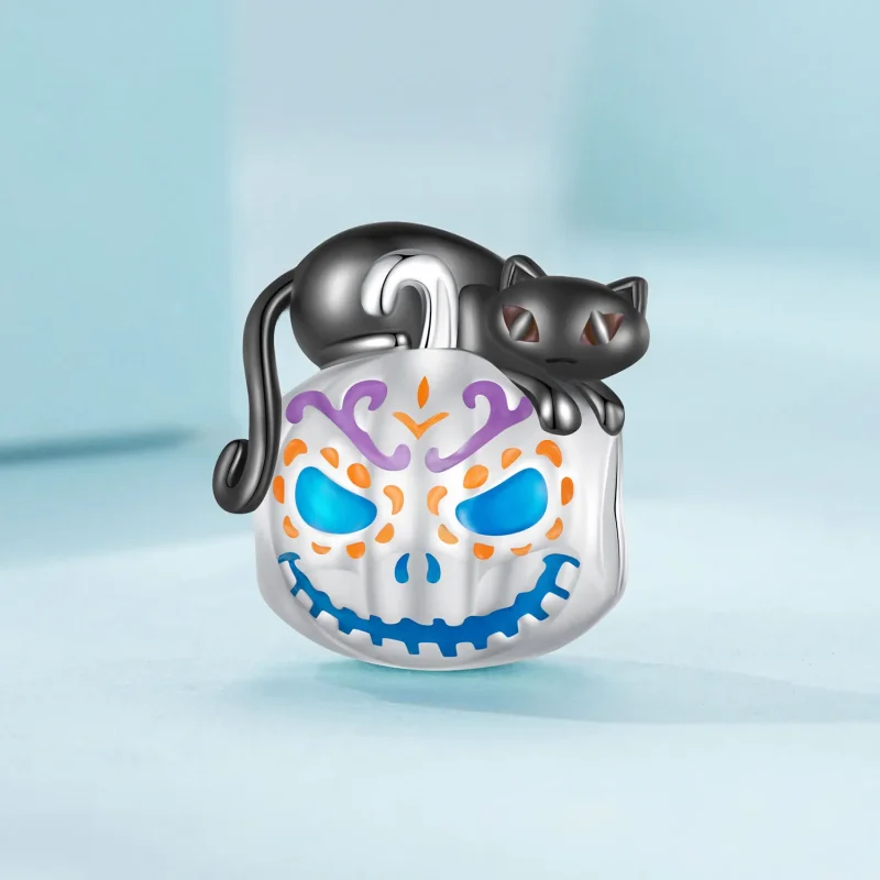 (imagine pentru) Cercei pandantiv în stilul Pandora, cu motivul unei dovleci Jack-O-Lantern de Ha - Vizualizare 2
