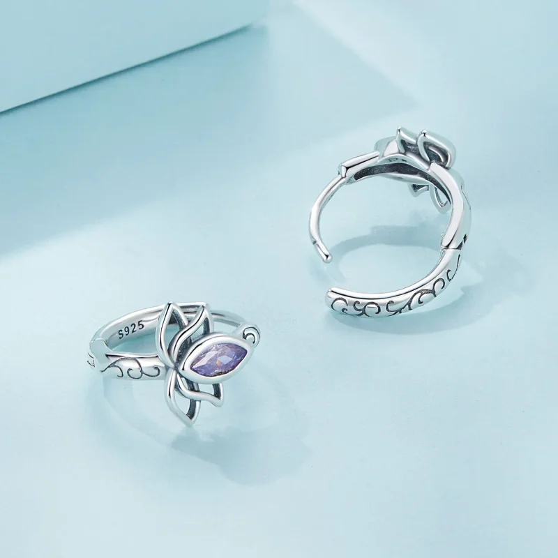 (imagine pentru) Cercei pandantiv stil Pandora cu model de floare de lotus - SCE1648 - Vizualizare 4
