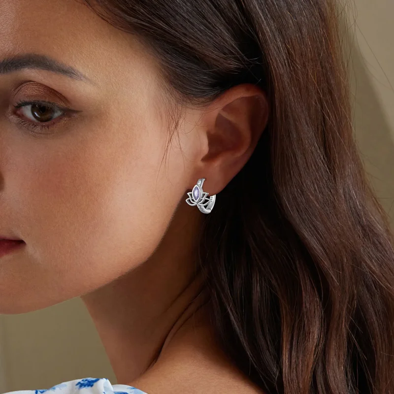 (imagine pentru) Cercei pandantiv stil Pandora cu model de floare de lotus - SCE1648 - Vizualizare 5