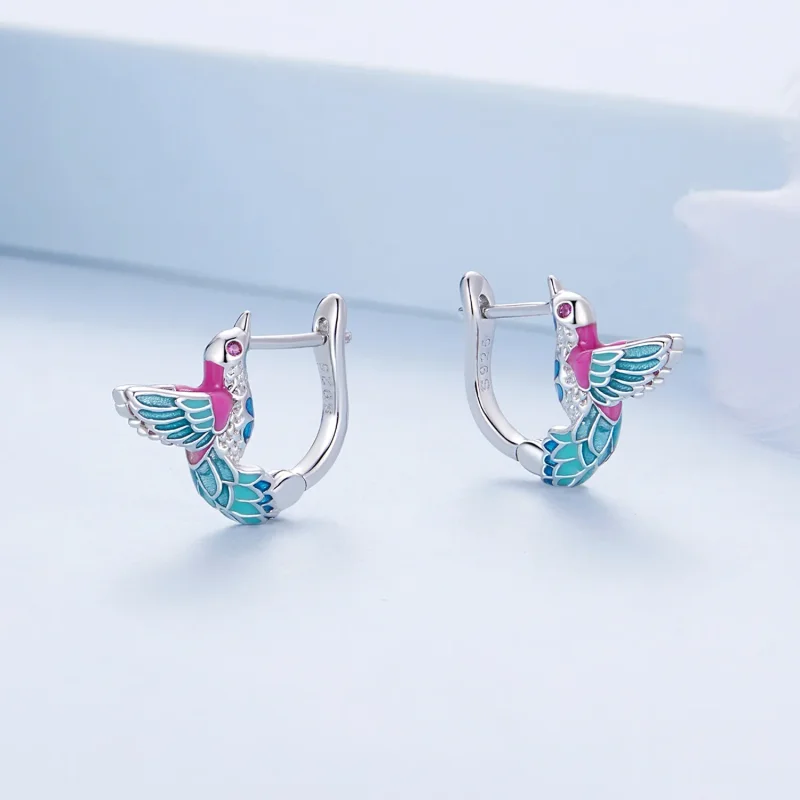 (imagine pentru) Cercei Pandora de tip Hoop cu pasărea Kingfisher - BSE899 - Vizualizare 3