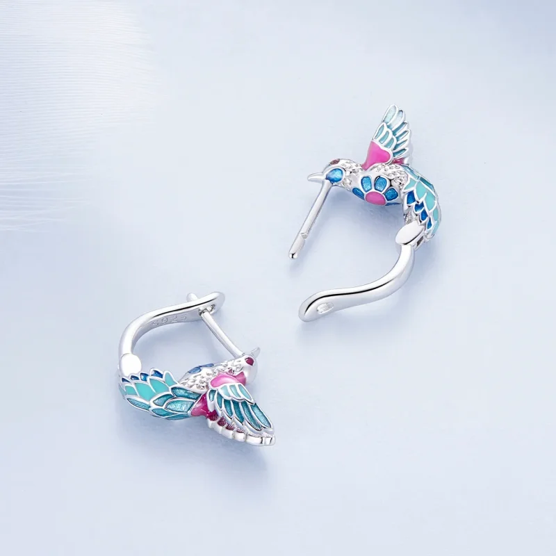 (imagine pentru) Cercei Pandora de tip Hoop cu pasărea Kingfisher - BSE899 - Vizualizare 4