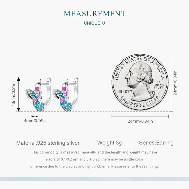 (imagine pentru) Cercei Pandora de tip Hoop cu pasărea Kingfisher - BSE899 - Vizualizare 8