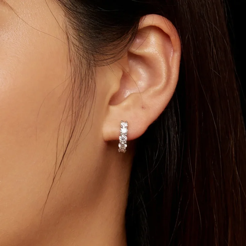 (imagine pentru) Cercei Pandora în stil de jumătate de cerc cu diamante Moissanite - MSE033 - Vizualizare 6
