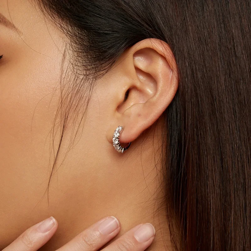 (imagine pentru) Cercei Pandora în stil de jumătate de cerc cu diamante Moissanite - MSE033 - Vizualizare 7