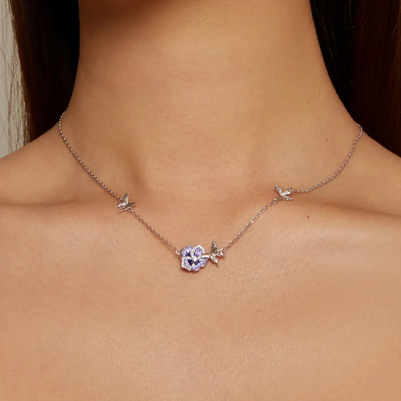 (imagine pentru) Colier elastic cu flori de panselută în stilul Pandora - BSN336 - Vizualizare 6