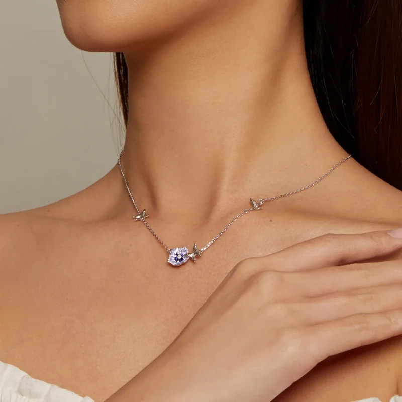 (imagine pentru) Colier elastic cu flori de panselută în stilul Pandora - BSN336 - Vizualizare 7