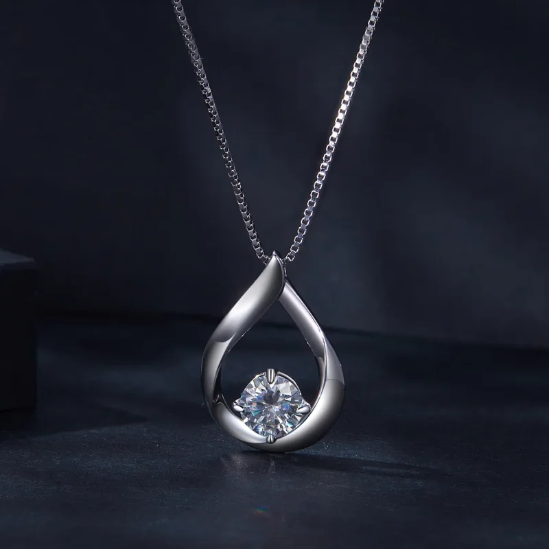 (imagine pentru) Colier în stil Pandora Water Drop Moissanite (Un certificat) - MSN015 - Vizualizare 3