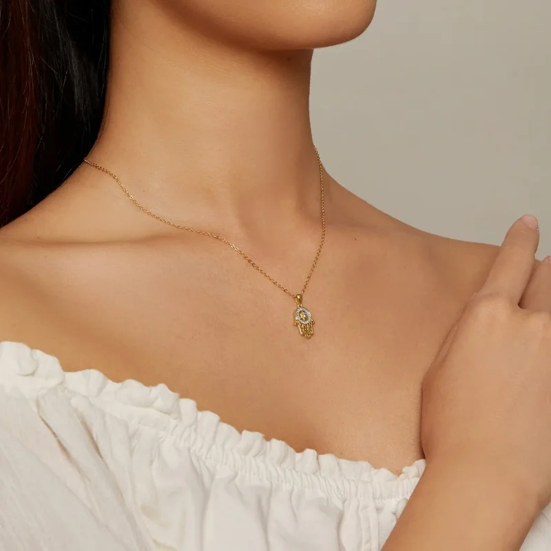 (imagine pentru) Colier Pandora Style cu talismanul Fatimei de aur - SCN264-B - Vizualizare 4