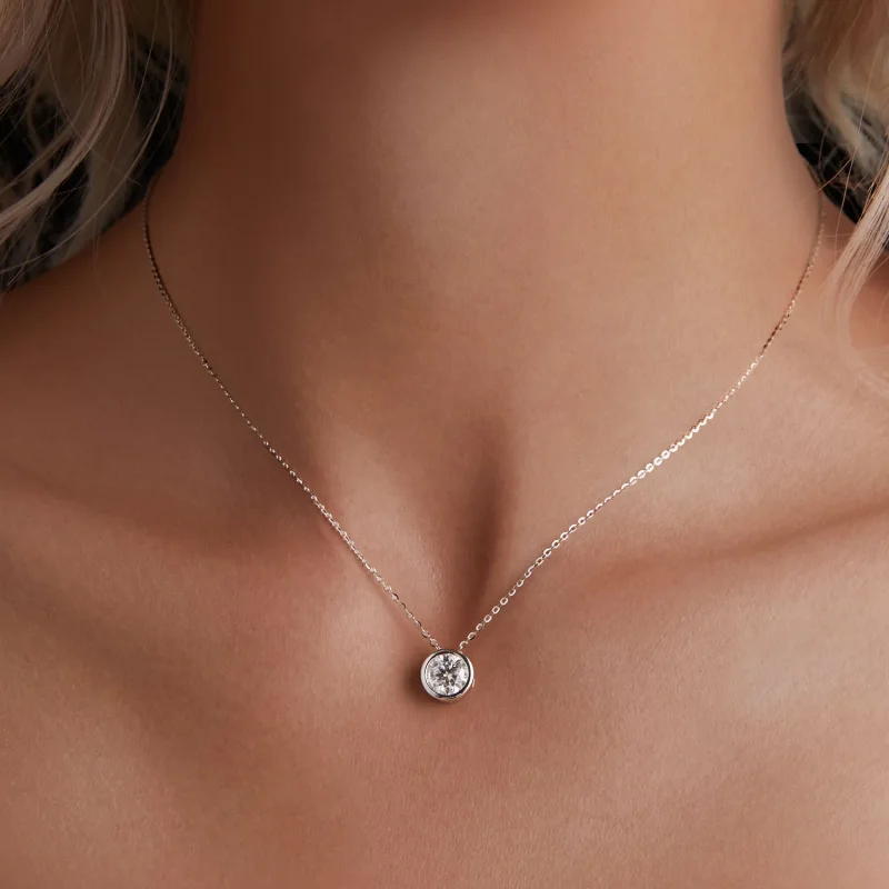 (imagine pentru) Colier Pandora Style cu un diamant Moissanite de 1 ct (Un Certificat) - MSN021 - Vizualizare 5