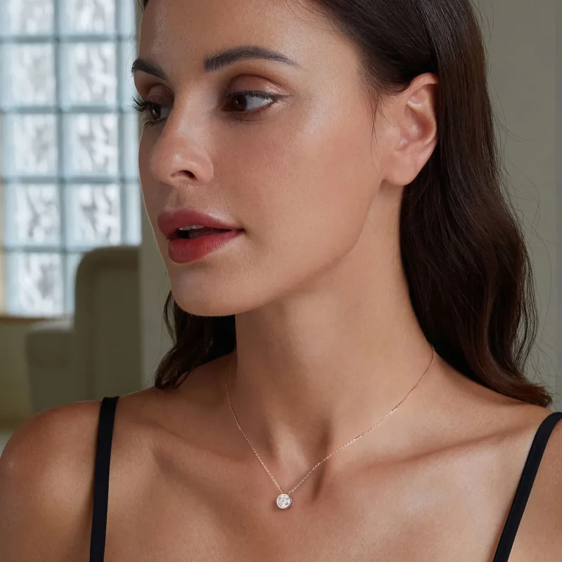 (imagine pentru) Colier Pandora Style cu un diamant Moissanite de 1 ct (Un Certificat) - MSN021 - Vizualizare 6